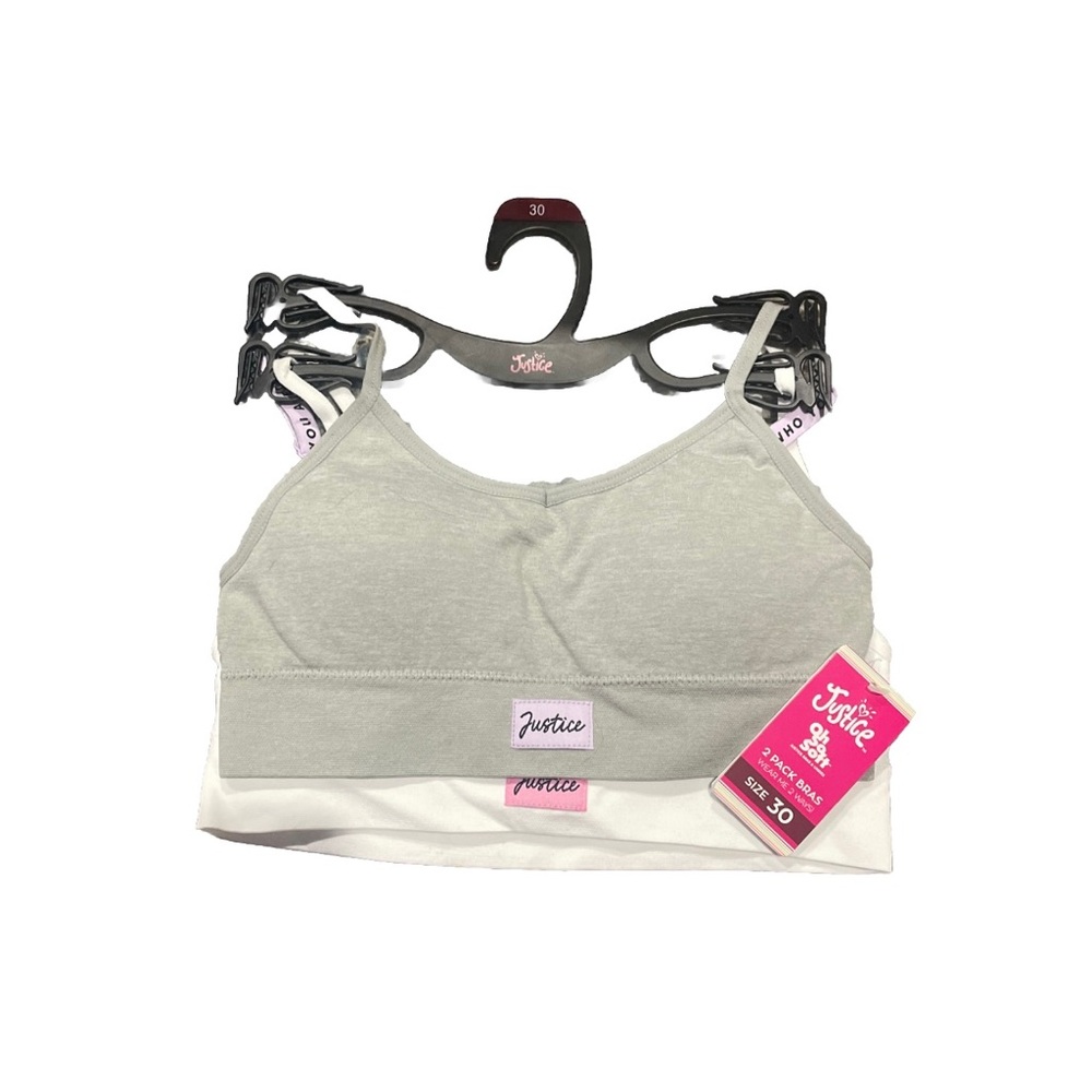 Bundles Justice Girls' Light Gray and White Bra Duo- beige & white and Lila - Picture 1 of 5